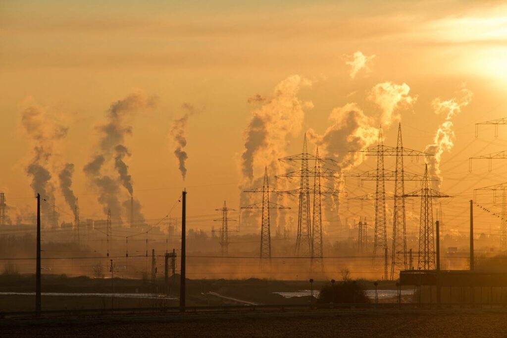 Image of pylons and smoke factory