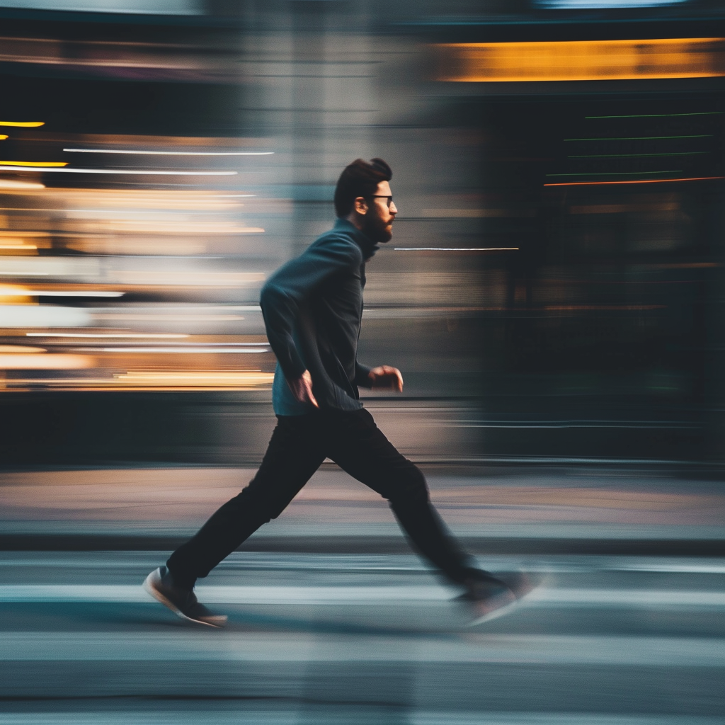 a man moving at super speed with a blurred background