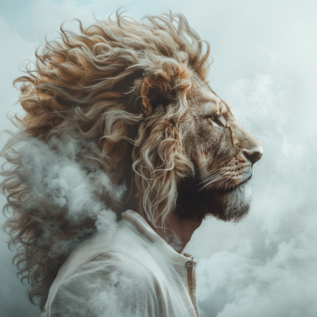 a man with a lions head