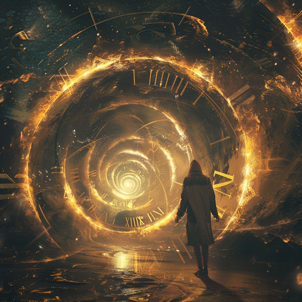 man travelling through time
